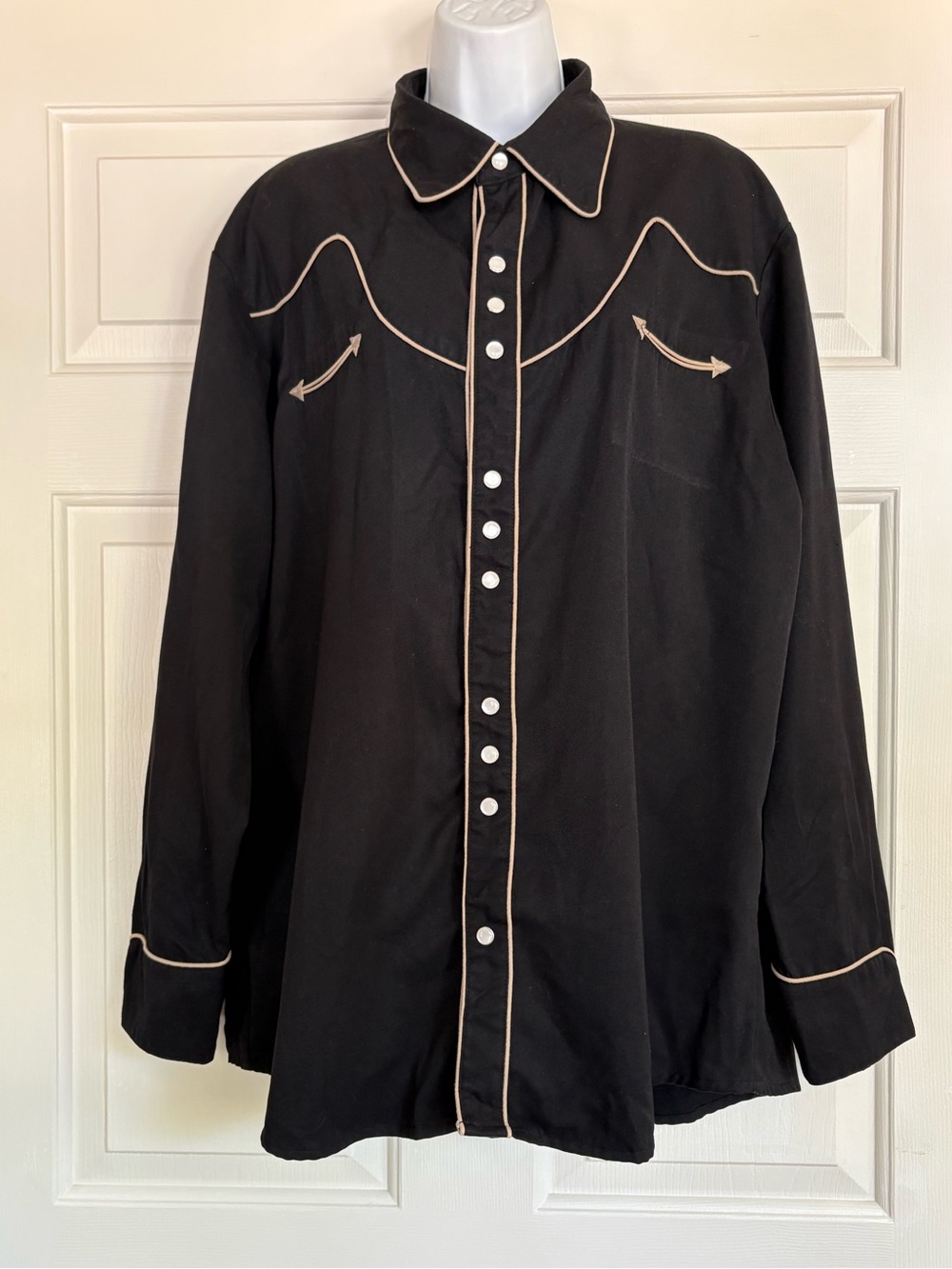 Vintage Scully’s Men's Black Western-Style Shirt w/Contrast Cream Piping, Sz XL